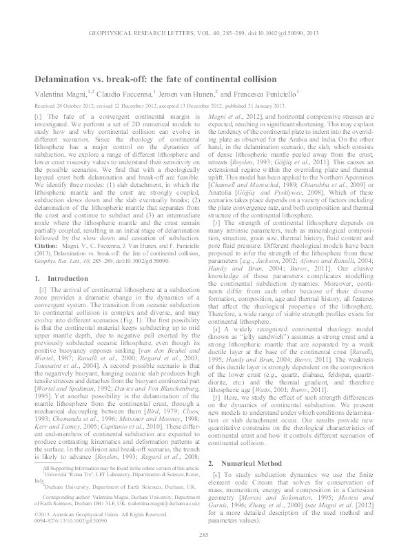 Delamination vs. break-off: the fate of continental collision Thumbnail