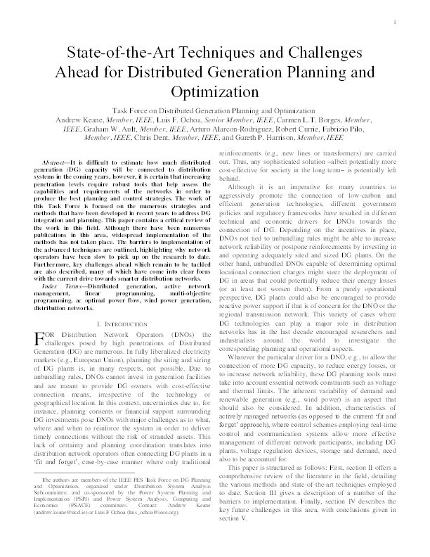 State-of-the-Art Techniques and Challenges Ahead for Distributed Generation Planning and Optimization Thumbnail