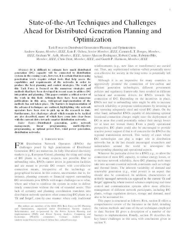 State-of-the-Art Techniques and Challenges Ahead for Distributed Generation Planning and Optimization Thumbnail