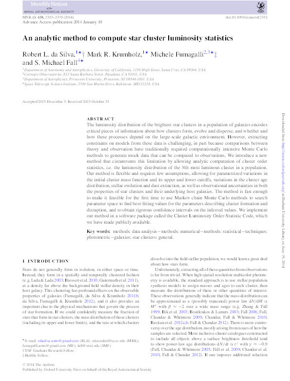 An analytic method to compute star cluster luminosity statistics Thumbnail