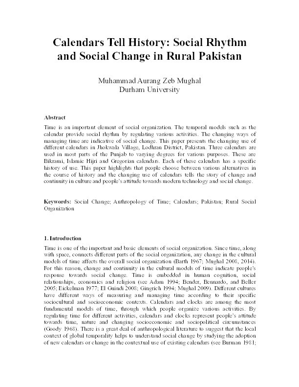 Calendars Tell History: Social Rhythm and Social Change in Rural Pakistan Thumbnail