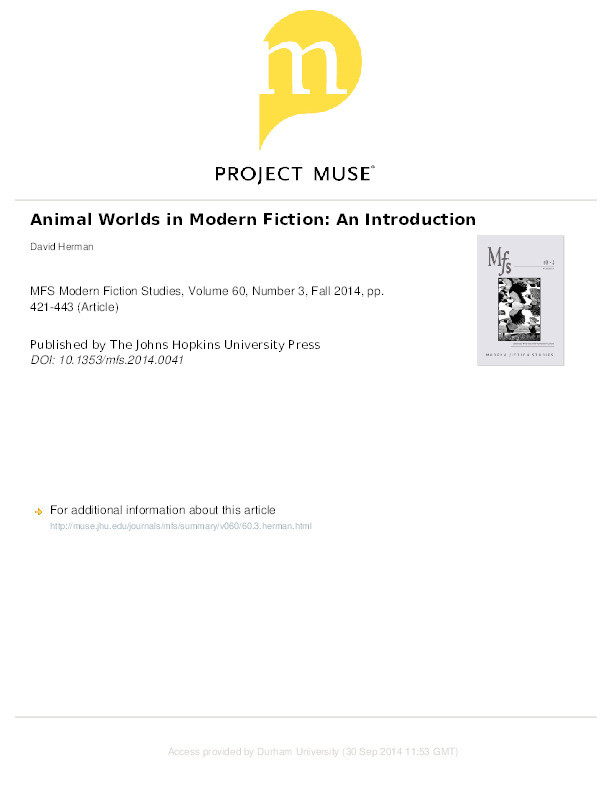 Animal Worlds in Modern Fiction: An Introduction Thumbnail