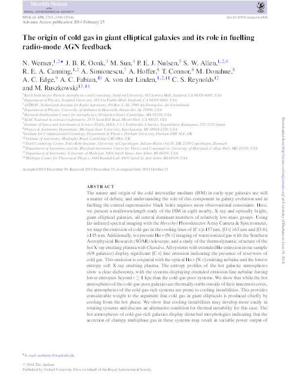 The origin of cold gas in giant elliptical galaxies and its role in fuelling radio-mode AGN feedback Thumbnail