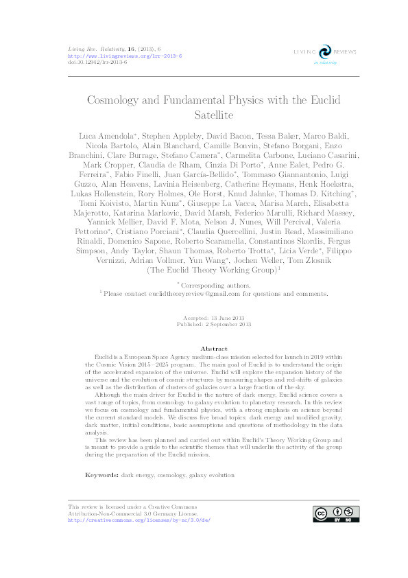 Cosmology and Fundamental Physics with the Euclid Satellite Thumbnail