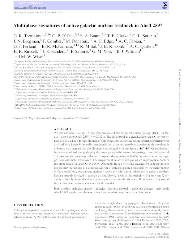 Multiphase signatures of active galactic nucleus feedback in Abell 2597 Thumbnail