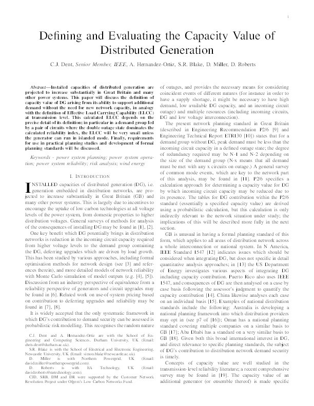 Defining and Evaluating the Capacity Value of Distributed Generation Thumbnail