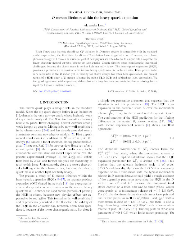 D-meson lifetimes within the heavy quark expansion Thumbnail