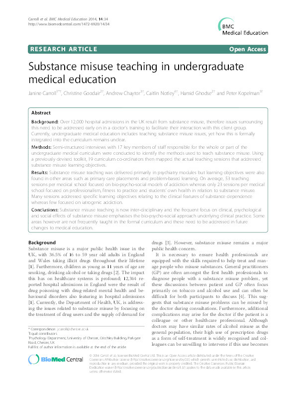 Substance misuse teaching in undergraduate medical education Thumbnail