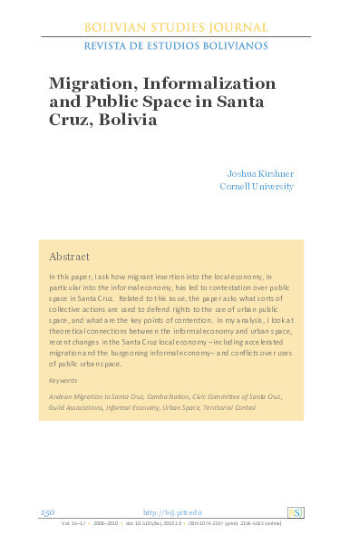 Migration, informalization and public space in Santa Cruz, Bolivia Thumbnail