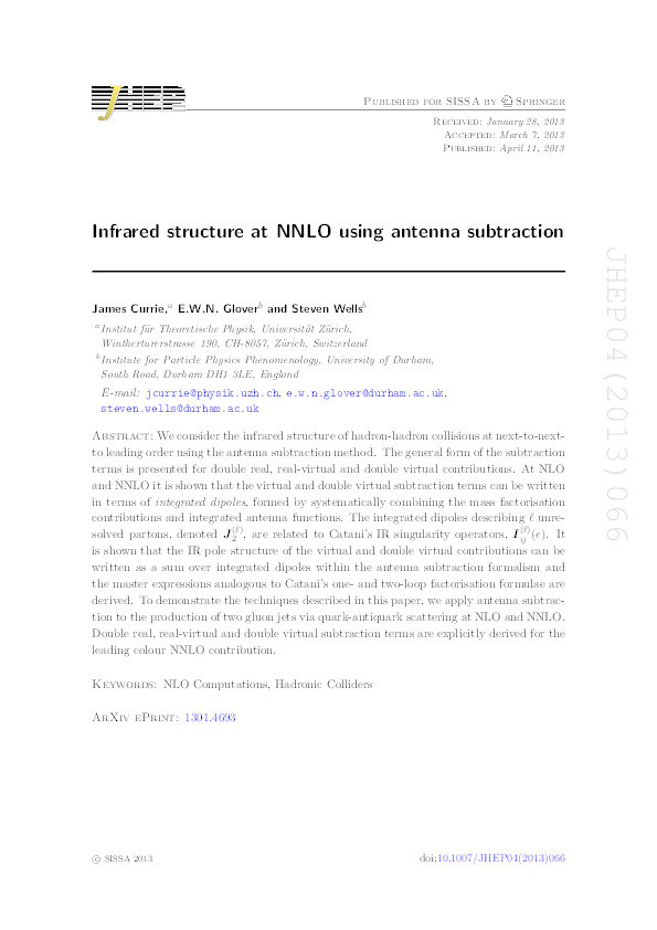 Infrared structure at NNLO using antenna subtraction Thumbnail