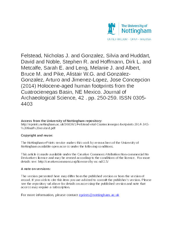 Holocene-aged human footprints from the Cuatrocienegas Basin, NE Mexico Thumbnail