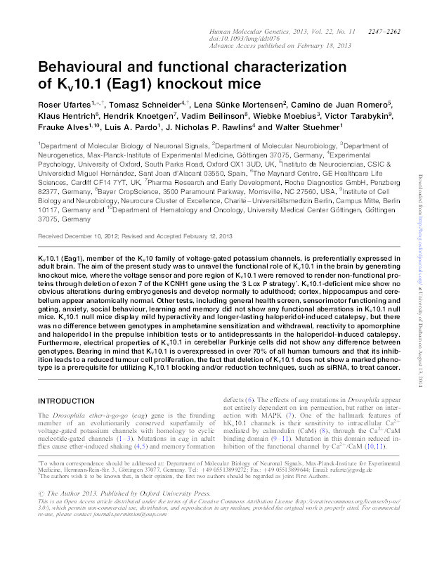 Behavioural and functional characterization of Kv10.1 (Eag1) knockout mice Thumbnail