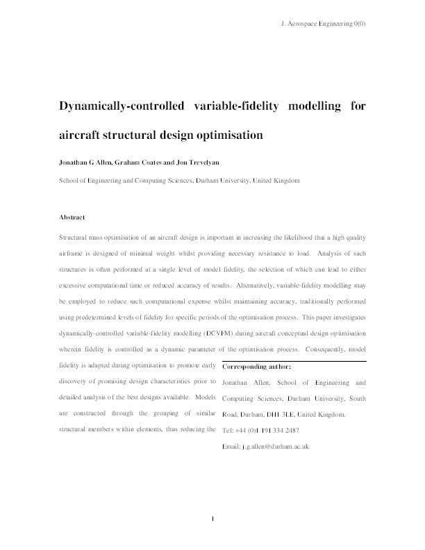 Dynamically-controlled variable-fidelity modelling for aircraft structural design optimisation Thumbnail