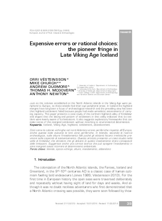 Expensive errors or rational choices: the pioneer fringe in Late Viking Age Iceland Thumbnail