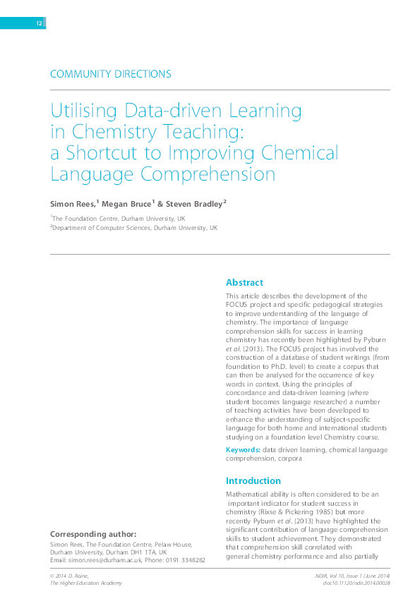 Utilising Data-driven Learning in Chemistry Teaching: a Shortcut to Improving Chemical Language Comprehension Thumbnail