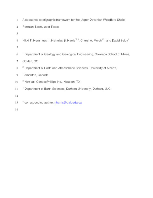 A sequence-stratigraphic framework for the Upper Devonian Woodford Shale, Permian Basin, west Texas Thumbnail