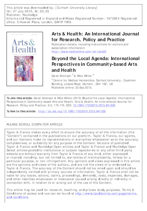Beyond the Local Agenda: International Perspectives in Community-based Arts and Health Thumbnail