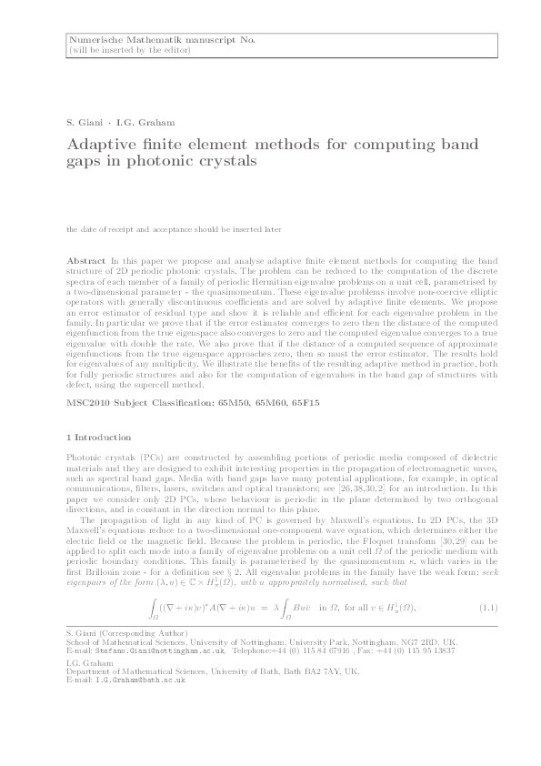 Adaptive finite element methods for computing band gaps in photonic crystals Thumbnail