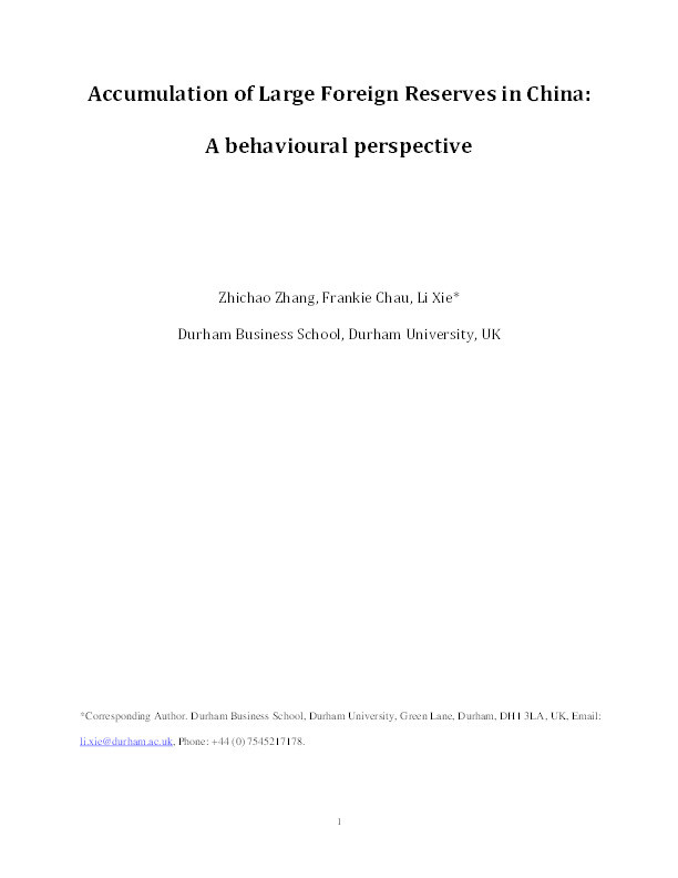Accumulation of Large Foreign Reserves in China: A Behavioural Perspective Thumbnail