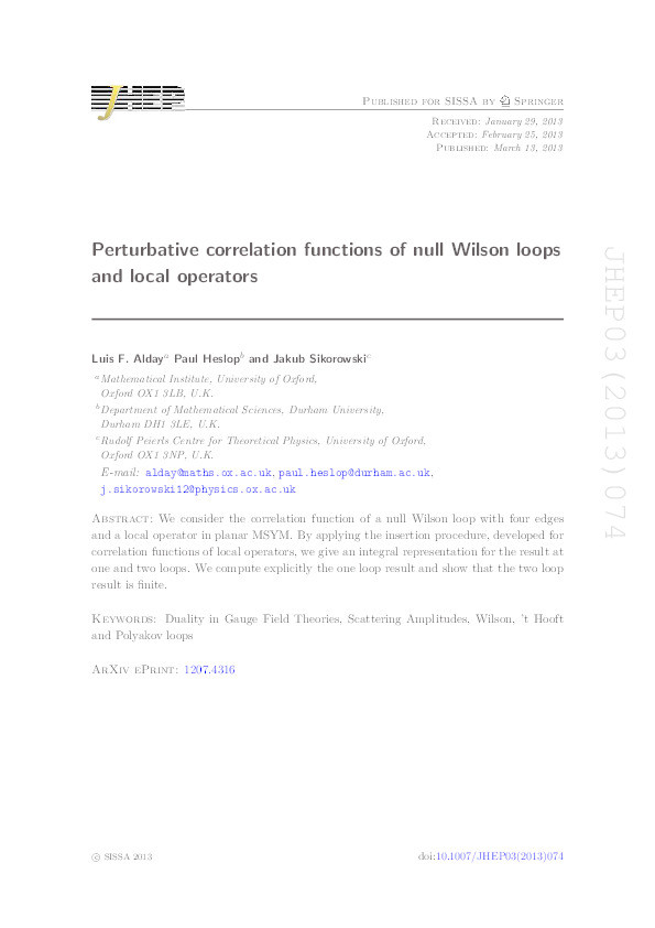 Perturbative correlation functions of null Wilson loops and local operators Thumbnail
