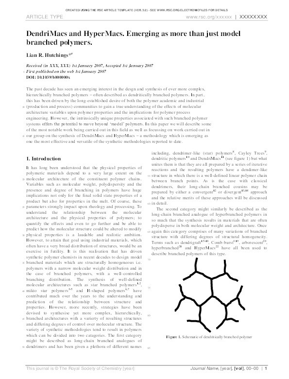 DendriMacs and HyperMacs - emerging as more than just model branched polymers Thumbnail