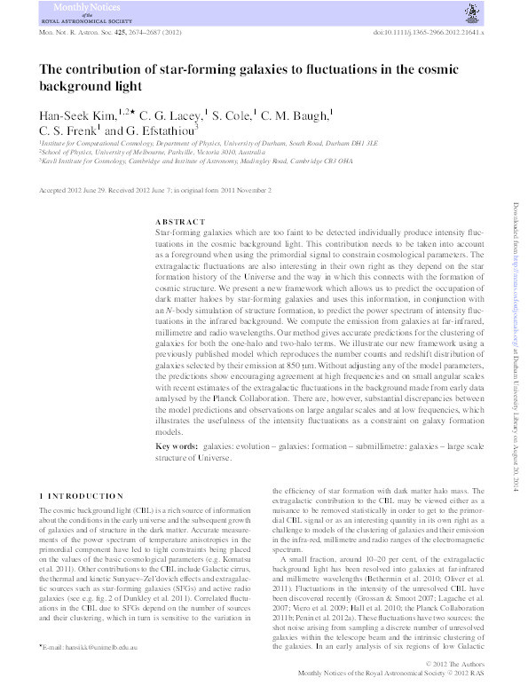 The contribution of star-forming galaxies to fluctuations in the cosmic background light Thumbnail