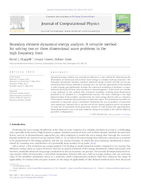 Boundary element dynamical energy analysis: a versatile method for solving two or three dimensional wave problems in the high frequency limit Thumbnail