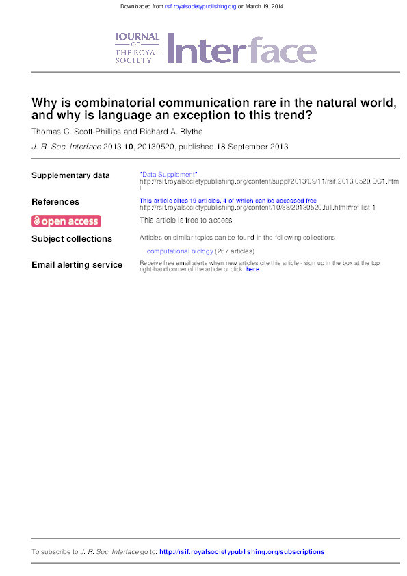 Why is combinatorial communication rare in the natural world, and why is language an exception to this trend? Thumbnail