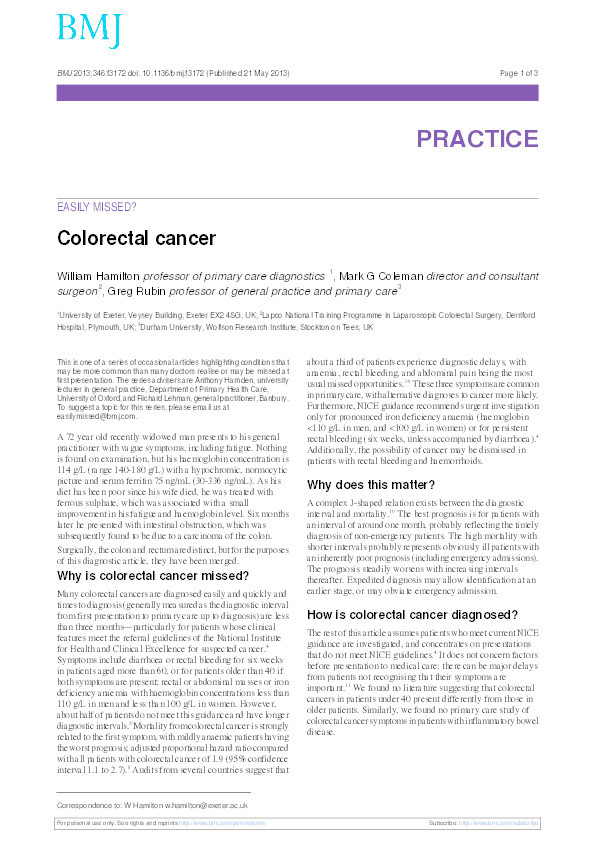 Easily Missed? Colorectal cancer Thumbnail