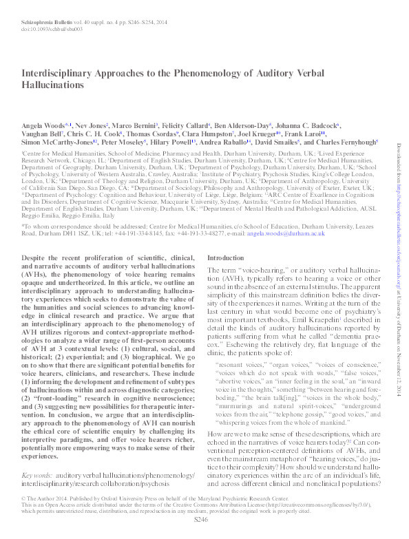 Interdisciplinary Approaches to the Phenomenology of Auditory Verbal Hallucinations Thumbnail