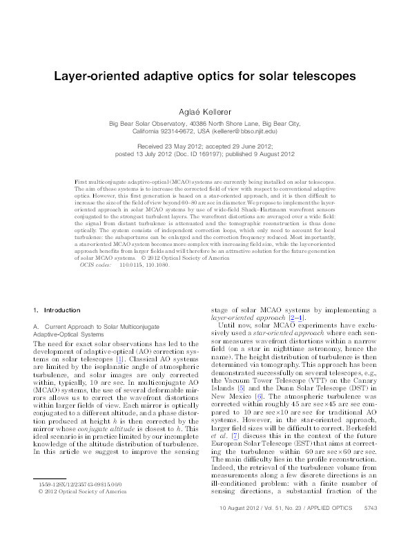 Layer-oriented adaptive optics for solar telescopes Thumbnail