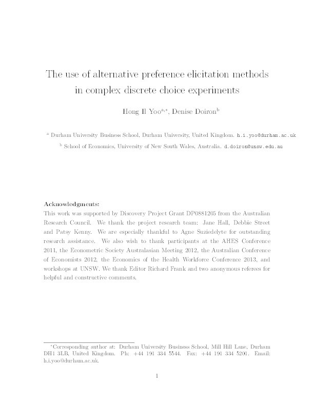 The use of alternative preference elicitation methods in complex discrete choice experiments Thumbnail