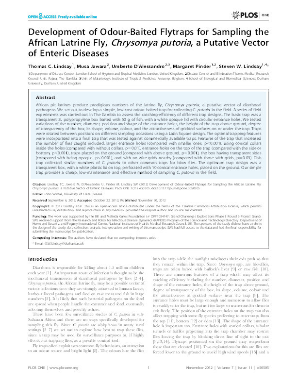 Development of odour-baited flytraps for sampling the African latrine fly, Chrysomya putoria, a putative vector of enteric diseases Thumbnail