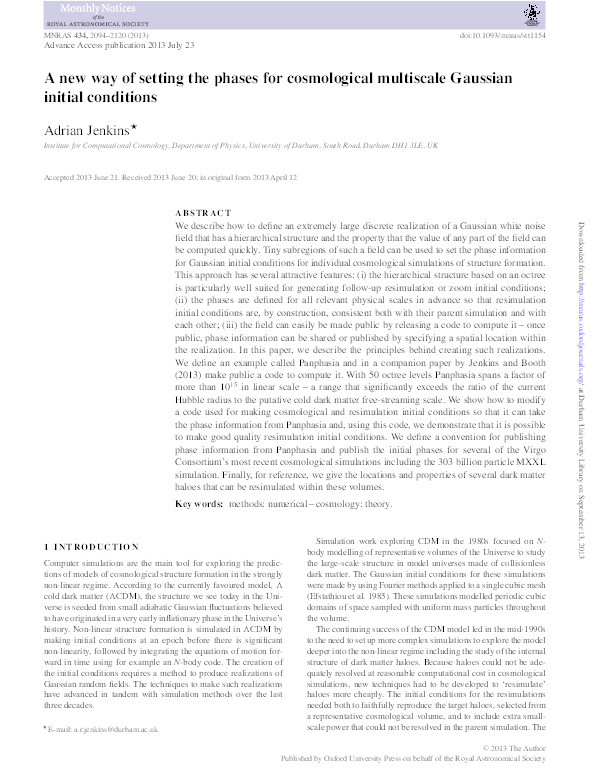 A new way of setting the phases for cosmological multiscale Gaussian initial conditions Thumbnail