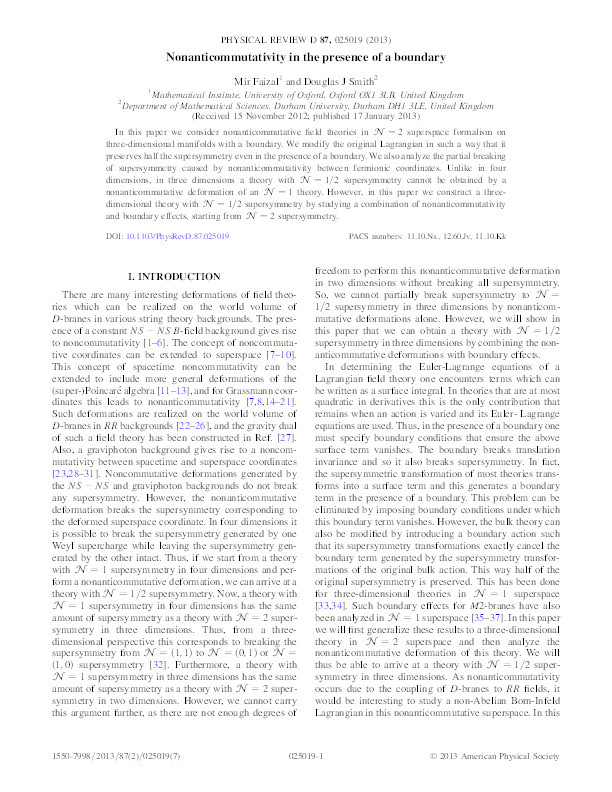 Nonanticommutativity in the presence of a boundary Thumbnail