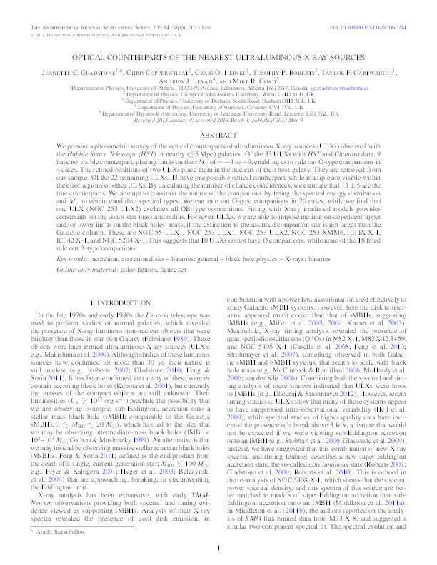 Optical Counterparts of the Nearest Ultraluminous X-Ray Sources Thumbnail