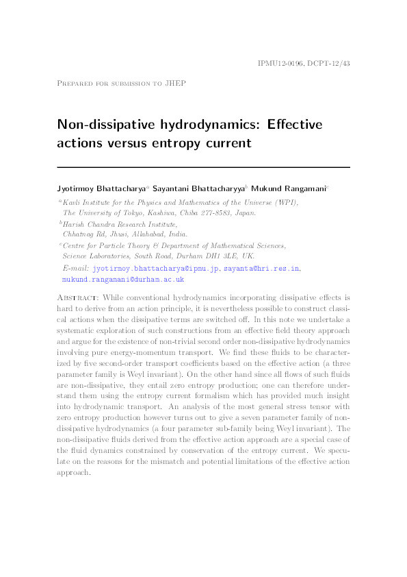 Non-dissipative hydrodynamics: Effective actions versus entropy current Thumbnail