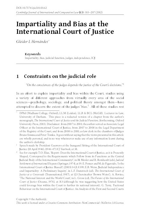 Impartiality, Bias, and the International Court of Justice Thumbnail