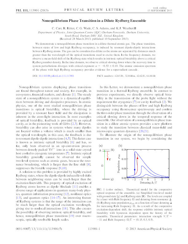 Nonequilibrium phase transition in a dilute Rydberg Ensemble Thumbnail