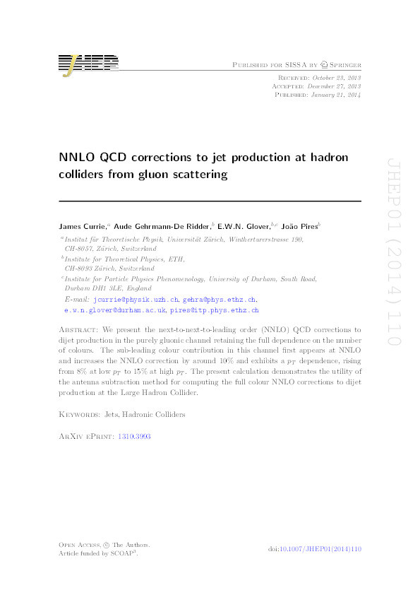 NNLO QCD corrections to jet production at hadron colliders from gluon scattering Thumbnail