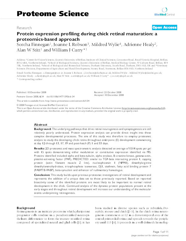 Protein expression profiling during chick retinal maturation: a proteomics-based approach Thumbnail
