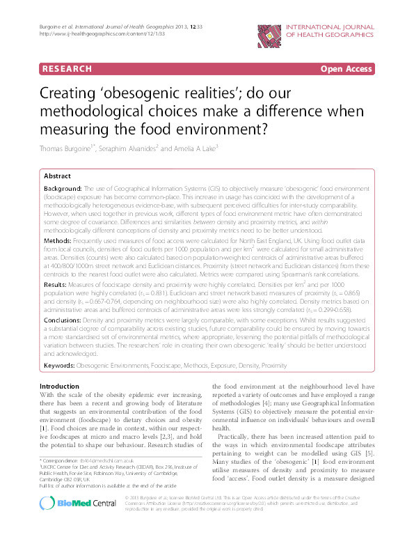 Creating ‘obesogenic realities’; do our methodological choices make a difference when measuring the food environment? Thumbnail