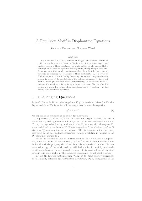 A repulsion motif in Diophantine equations Thumbnail