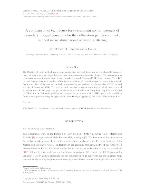 A comparison of techniques for overcoming non-uniqueness of boundary integral equations for the collocation partition of unity method in two dimensional acoustic scattering Thumbnail