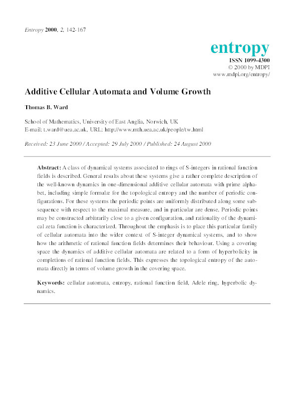 Additive cellular automata and volume growth Thumbnail