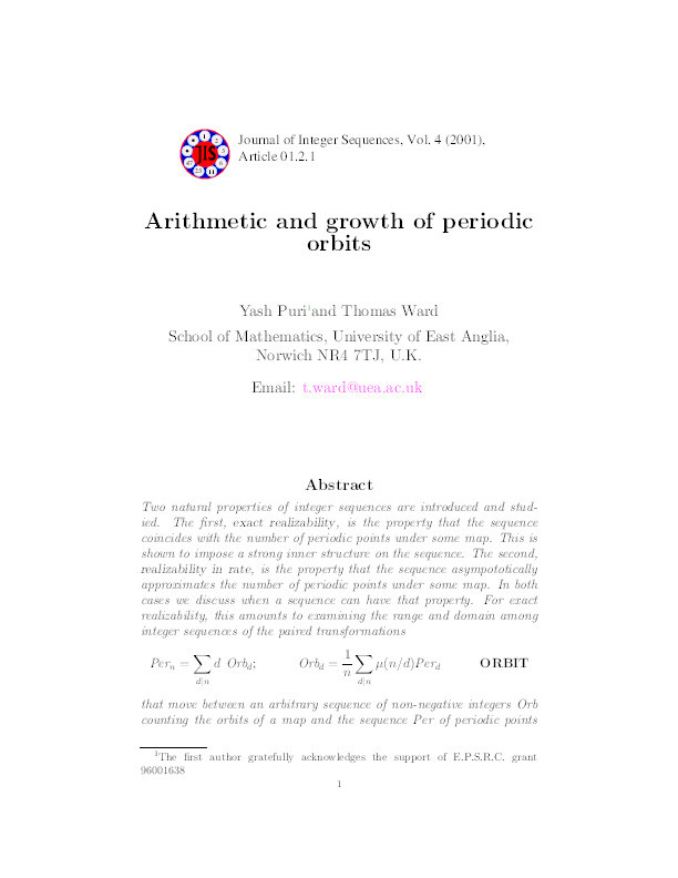 Arithmetic and growth of periodic orbits Thumbnail