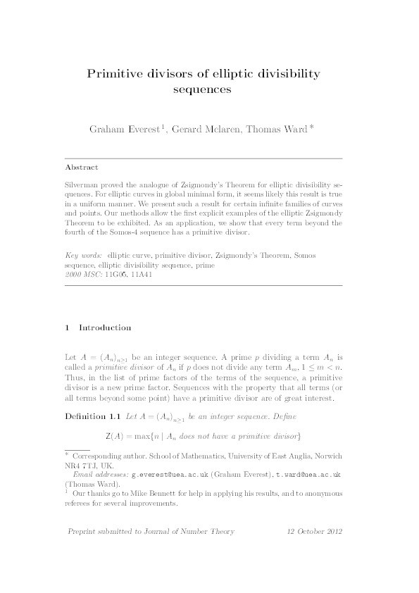 Primitive divisors of elliptic divisibility sequences Thumbnail