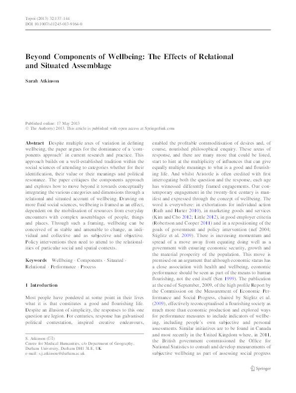 Beyond components of wellbeing: the effects of relational and situated assemblage Thumbnail