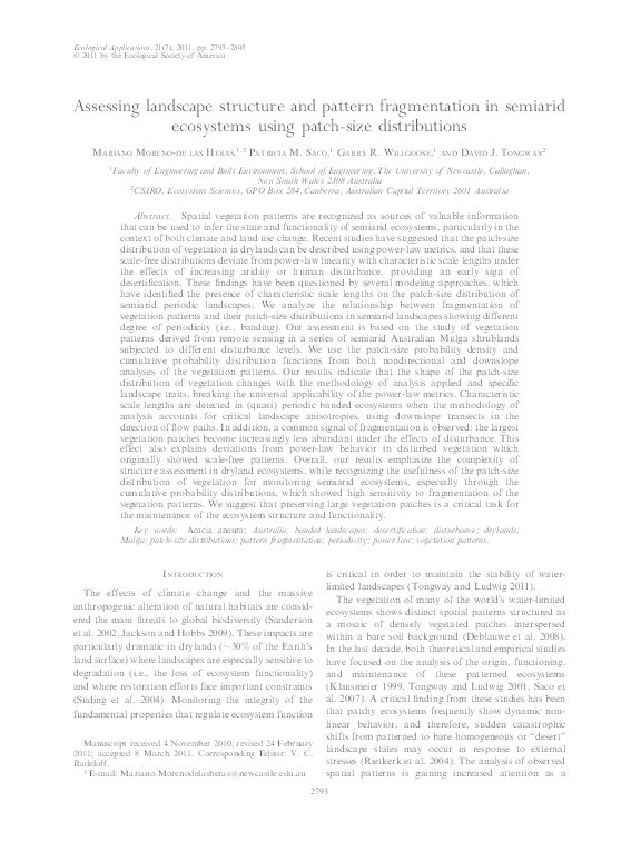 Assessing landscape structure and pattern fragmentation in semiarid ecosystems using patch-size distributions Thumbnail