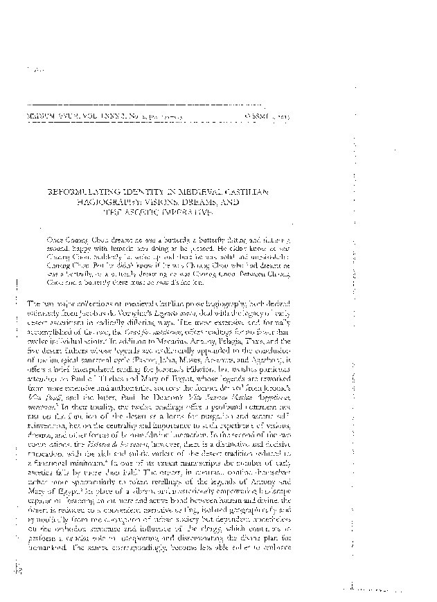 Reformulating Identity in Medieval Castilian Hagiography: Visions, Dreams, and the Ascetic Imperative Thumbnail